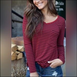 NWOT | Grace & Lace Long Sleeve Tee | Small | Red with Black